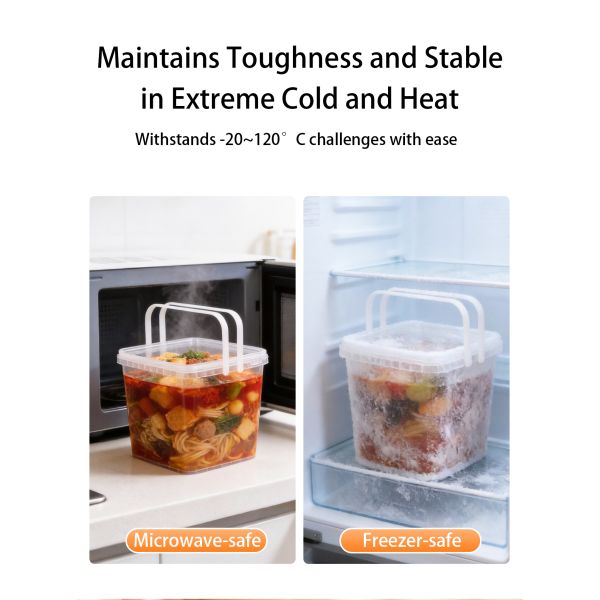 5L Plastic Square Bucket With Dual Handle and Lid Food Grade PP Container