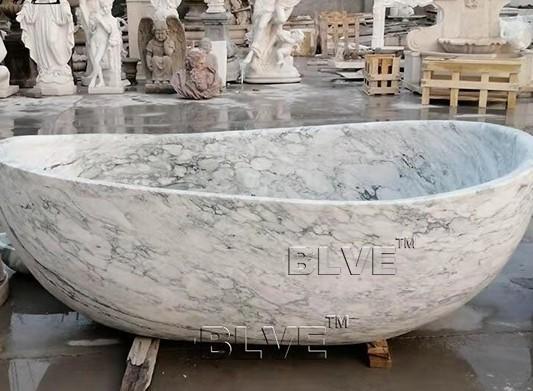 Freestanding Marble Bathtub Natural Stone Carrara Hand Carving