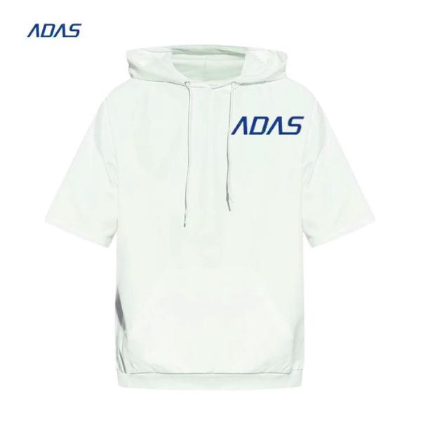 Summer Polyester Sublimation Hoodies Drawstring Pullover Sweatshirt Short Sleeves White