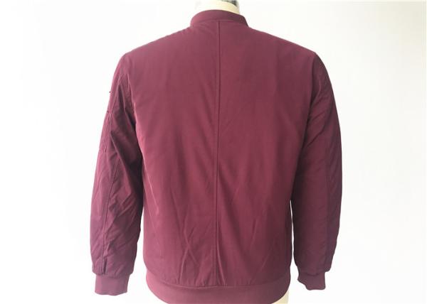 Burgundy Mens Polyester Bomber Jacket Long Sleeve Comfortable Feeling Tw80712