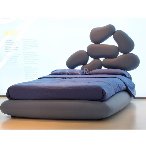 Wooden Frame Unique Shaped Upholstered Headboard Latest Double Bed Design