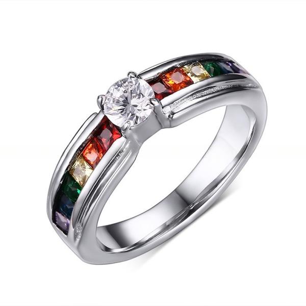 Anneaux de mariage en acier inoxydable avec incrustation de zircons et pierres CZ six couleurs