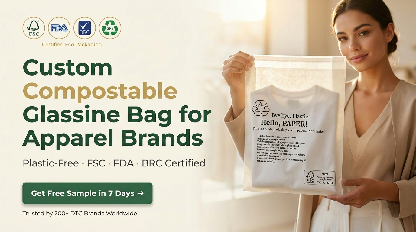 Luxury Zero Plastic Glassine Bag Eco-Conscious Green for Certified Recyclable Apparel Packaging Clothing EU Compliant Garment