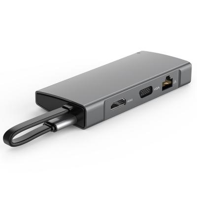 10 en 1 lecteur de carte USB de type C à HDMI VGA RJ45 Adaptateur de distribution de puissance USB A HUB PD