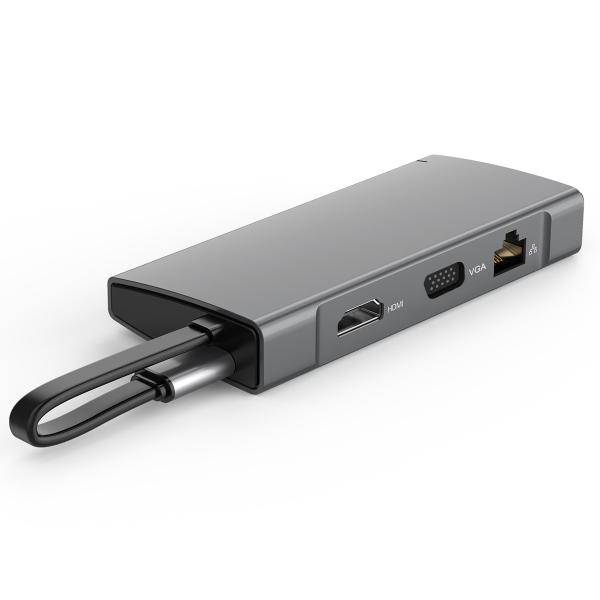 10 en 1 lecteur de carte USB de type C à HDMI VGA RJ45 Adaptateur de distribution de puissance USB A HUB PD