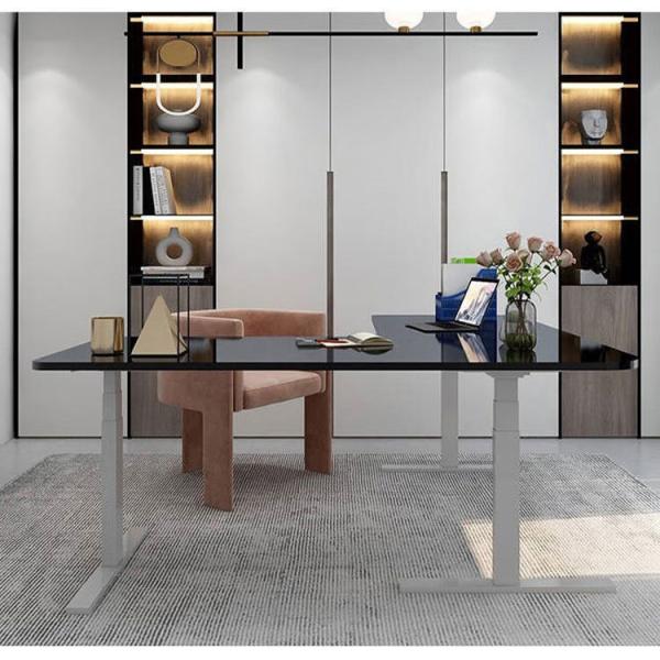 Bureau électrique en bois commercial avec conception en forme de L et hauteur réglable