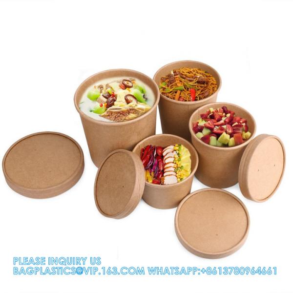 Wholesale OEM Custom Printing Design Logo 8oz-32oz Disposable Kraft Paper Soup Food Cup Bowls Food Packaging