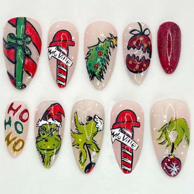 Wholesale Christmas Tree Holiday Press On Nails Decorative False Nails