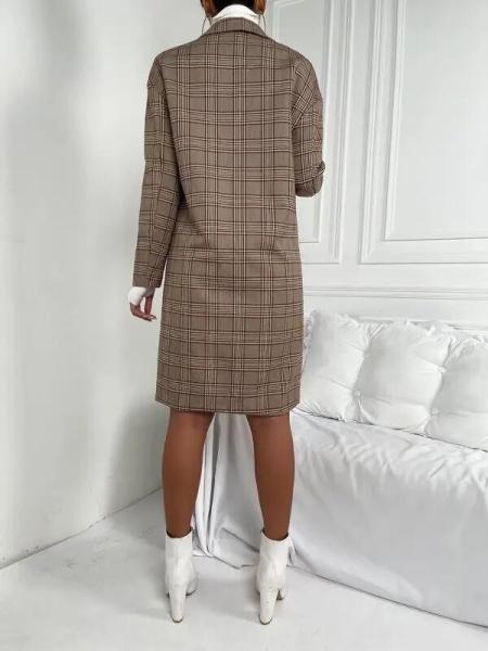                  Office Ladies Notched Collar Plaid Coat Women Blazer Double Breasted Trench Winter Jacket 2021 Casual Long Coats for Ladies             