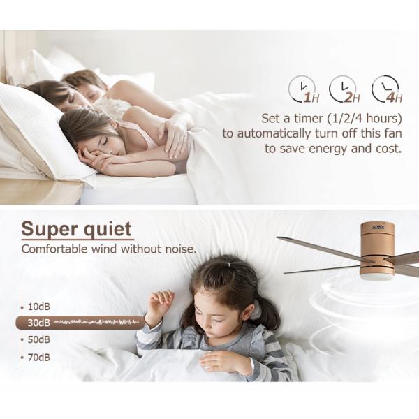 Low Profile 4 MDF Blades LED Ceiling Fan com controle inteligente e CCT 3000K/4500K/6000K