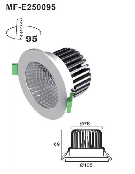 СИД УДАРА Dimmable Bridgelux 9,8 ватт вниз освещает 620Lumen свет IP 20 утопленный