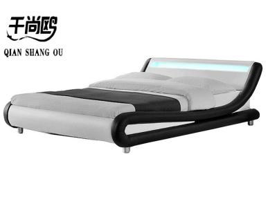 Wave Like Curve upholstered modern platform bed , Genuine Leather Bed Frame