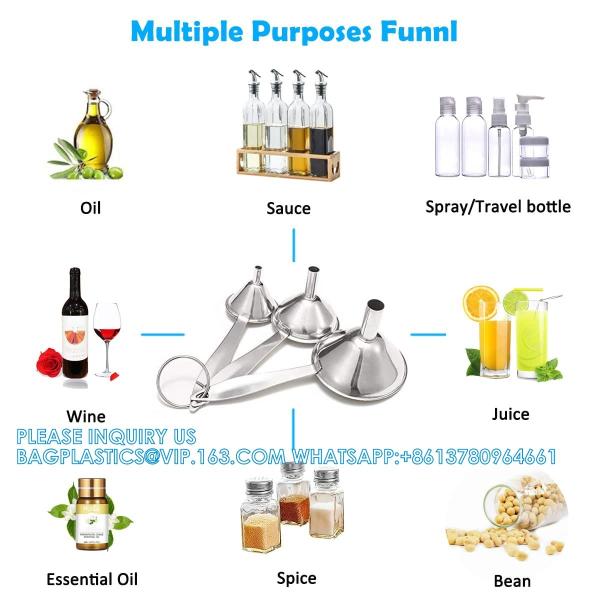 Funnels For Filling Bottles, 3 Pcs Stainless Steel Kitchen Funnel Set With Long Handle, Food Grade Mini Metal Funnel