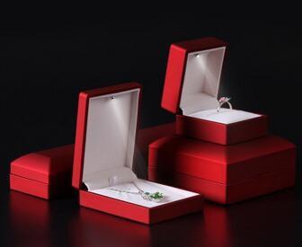 Logo Foiled Plastic Jewellery Box , Wedding Ring Box With Light Long Plush Insert