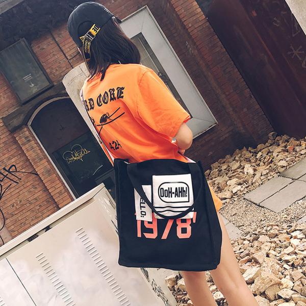 Korean monogrammed shoulder bag small niche color canvas crossbody bag eco-bag lady