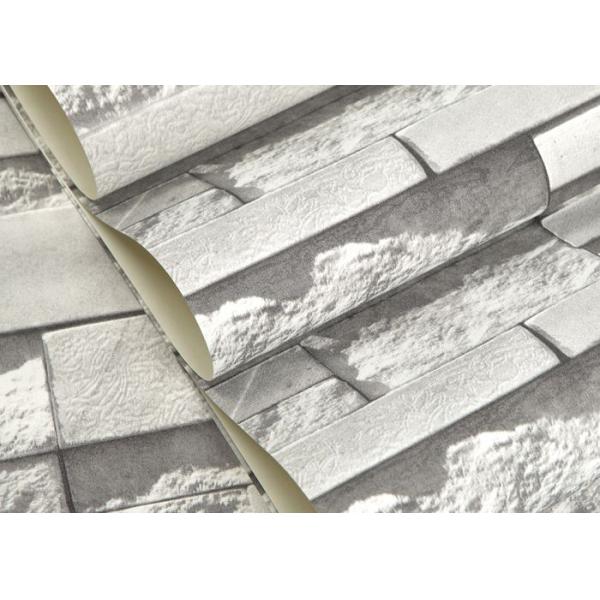 Modern Washable Vinyl Kitchen Wallpaper With White 3D Stone Pattern , 0.53*10m/ Roll
