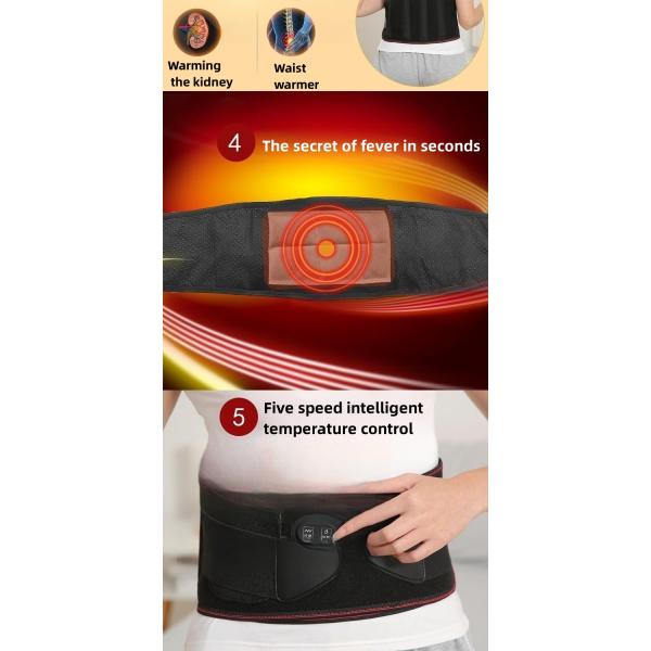 Infrared Physiotherapy Adjustable Hot Compress Lumbar Massage Lower Back Brace Belt for Pain Relief and Support in Blac