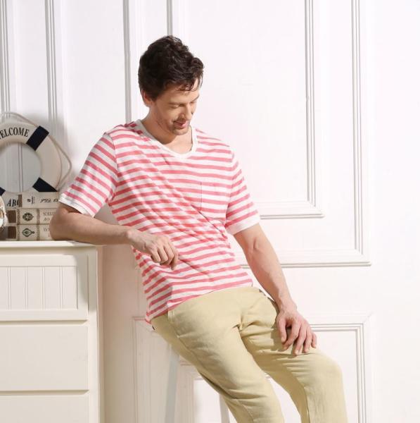Casual Style Hemp Cotton Clothing Stripped T Shirt Autumn Spring Fitted