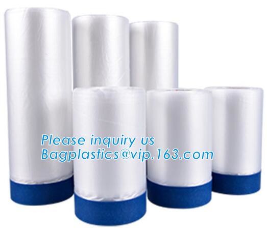 Disposable PE pre-taped self static cling masking film, Cover mask plastic drop film PE protection film with tape, BAGEA
