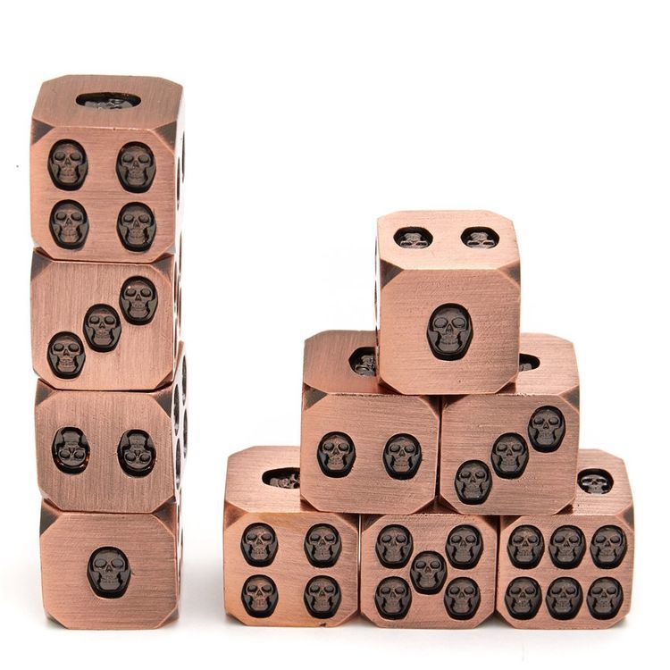 Vintage Antique Finish Metal Dice with Embossed Skull Pattern and Heavy Weight for Tabletop Games