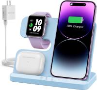 Cargador inalámbrico 3 en 1 Estación de carga inalámbrica, cargador de iPhone inalámbrico rápido de 15W para iPhone 15/14/13/12/11/Pro/Max/X