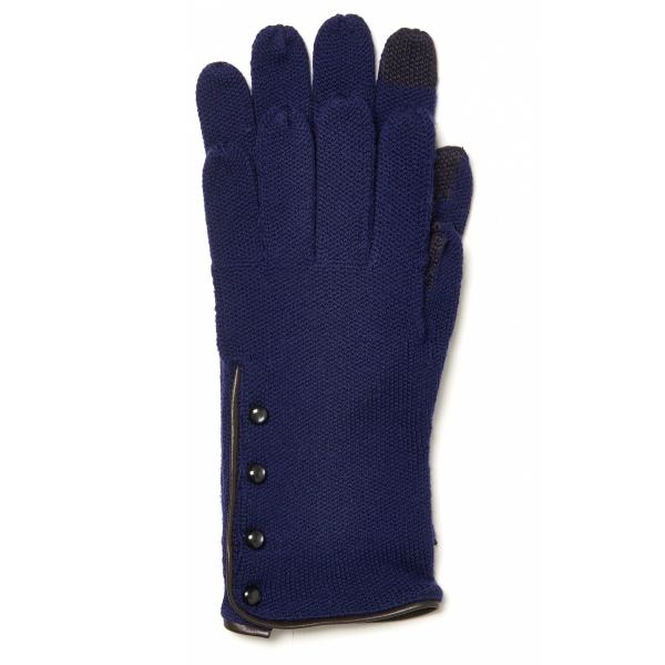 100 % Wool Knit Gloves With Leather Trim , Women ' S Grey Knitted Gloves