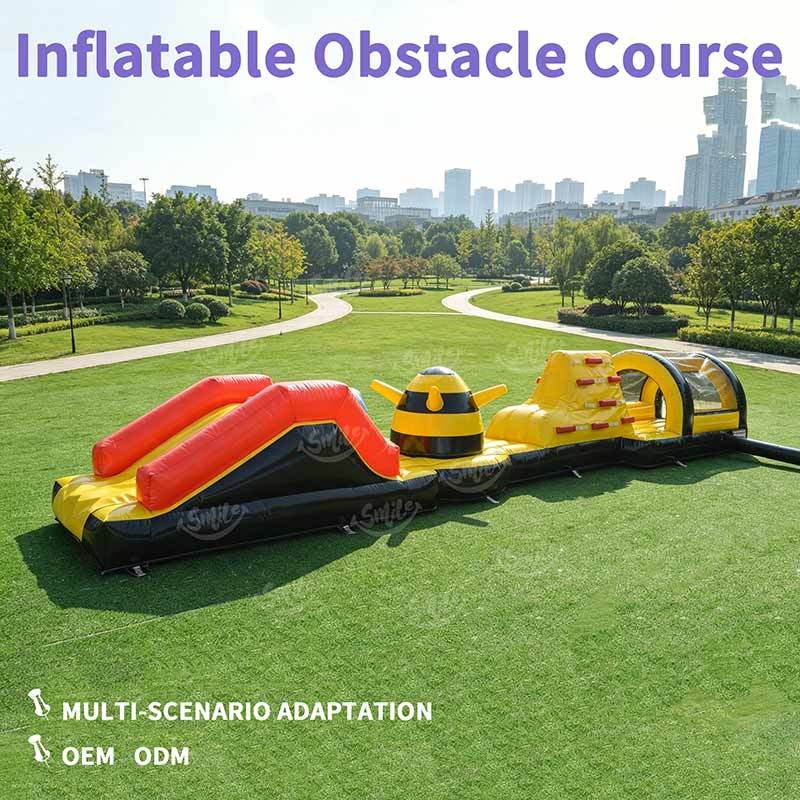 Commercial Grade Inflatable Obstacle Course Yellow & Black Bouncer Run with Climbing Wall for Party Rental Business