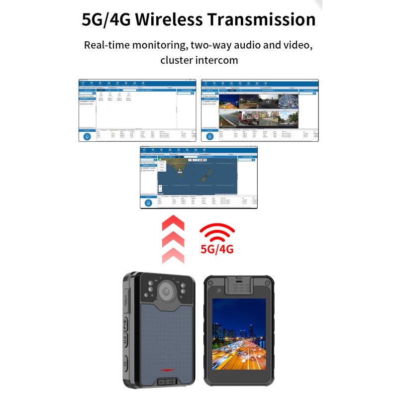 Wearable 4G Body Worn Camera HD 2K Video 2.8'' Touch Screen IP68 Waterproof Security Camera with Wifi Connection GPS BT