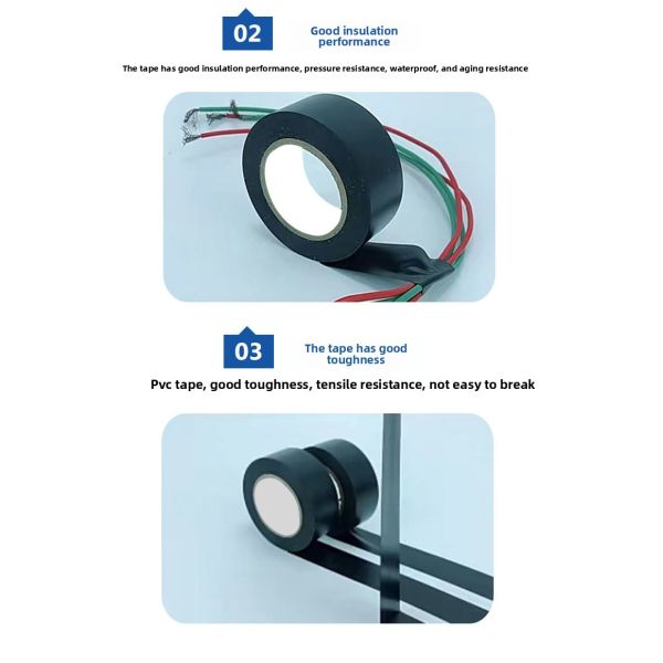 Large 19mm Rubber Adhesive Electrical Tape Single Sided Black Waterproof PVC Wire Insulation with Lead-Free Roll