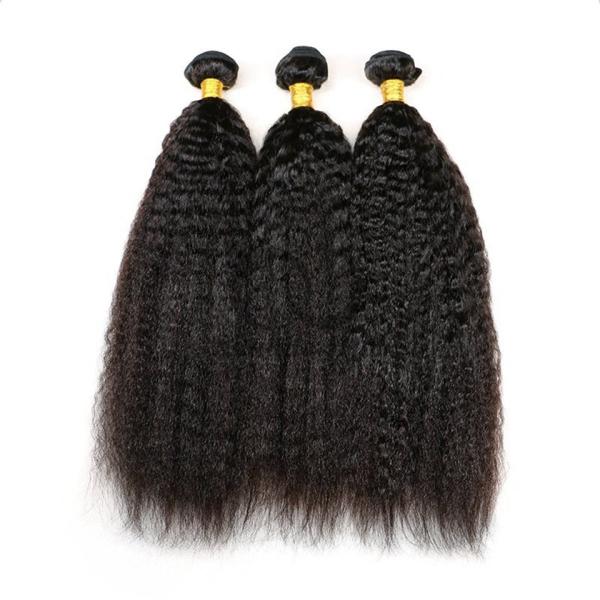 Natural Black Kinky Straight Remy Human Hair Bundles Sew In Weave Bundles Brazilian Bundle Deals