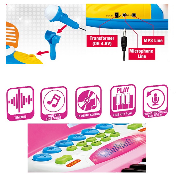 Plastic Kids Musical Instrument Toys With Chair , Children's Keyboard Piano