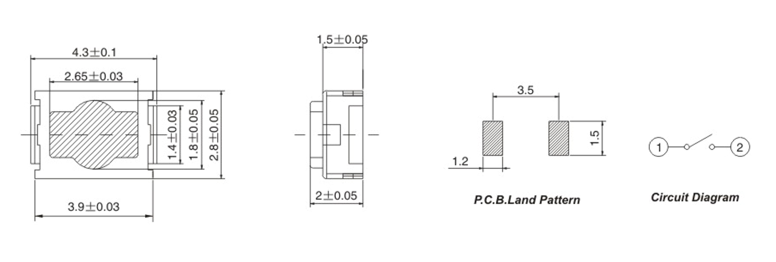 2 переключатель тактичности кнопки Torx ручки 4.3x2.8 ноги тактильный