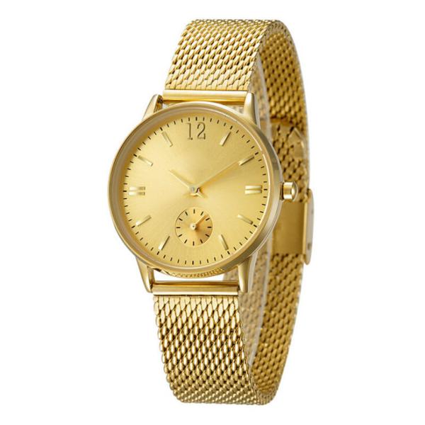IP Plated Quartz Gold Watch OEM Custom Logo With Stainless Steel Mesh Band