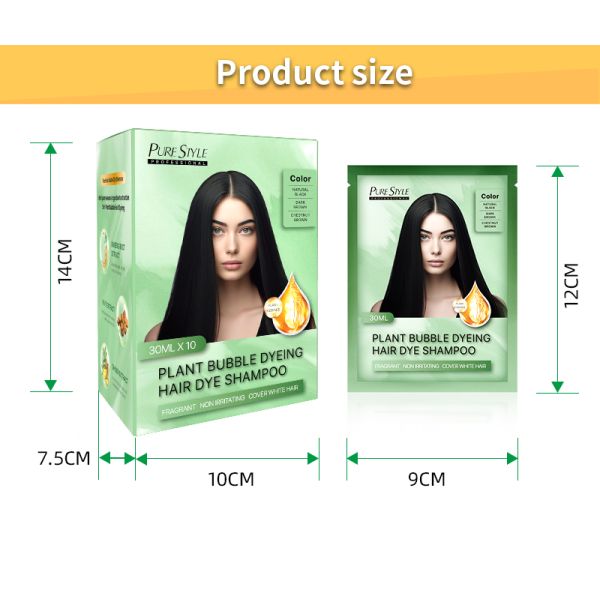 PureStyle OEM Fast Black Organic Bubble Hair Dye Shampoo 300ml Herbal Formula Permanent Treatment Cream Harmless for Hair Skin Free