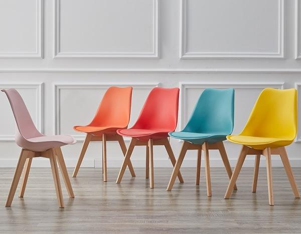 Nordic Plastic Wooden Dining Chairs Seat Yellow Tulip Dining Chairs