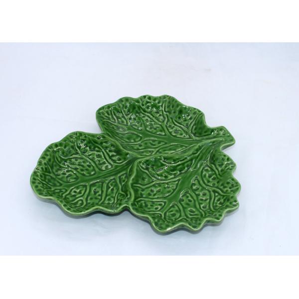 Ceramic Cabbage Plate Green Leaf 3 Section Serving Platter for Table Restaurant
