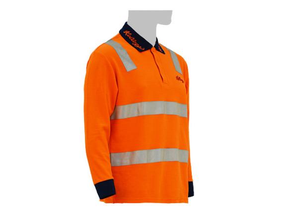 Comfortable Long Sleeve Safety Shirts / Orange Hi Vis T Shirts Flat Knitted Collar