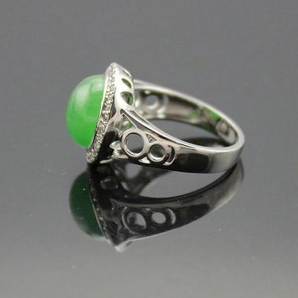 Silver Jewelry 925 Silver  11mm Round  Cubic Zirconia  Jade Ring (R25)