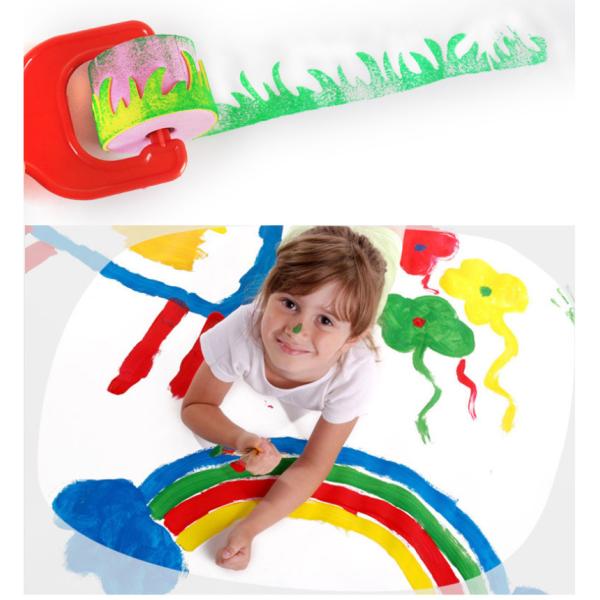 Kids DIY Hobby Acrylic Watercolor Painting Art Craft Plastic Handle Foam Paint Roller mini Sponge stamp roller brush