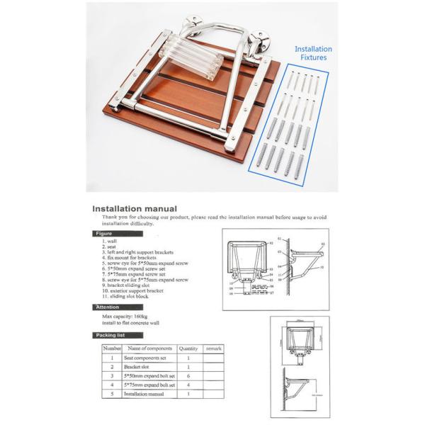 Loading Weight 160KG Fold Down Shower Seat , Relaxing Waterproof Solid Wooden Shower Seat