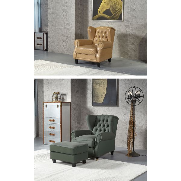 Nidea #8895 Traditional Genuine Leather Wing Back High Back Ergonomic Chaise Longue Chair for Bedroom and Living Room