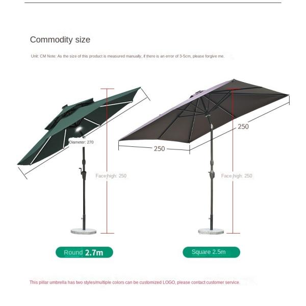 Resort Sunshade Umbrella White LED Light Centre Pole Circular Rotatable Parasol