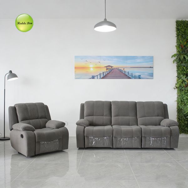 Charcoal Reclining Sofa & Chair: Durable Fabric, Overstuffed Comfort – Perfect for Cozy Contemporary Interiors