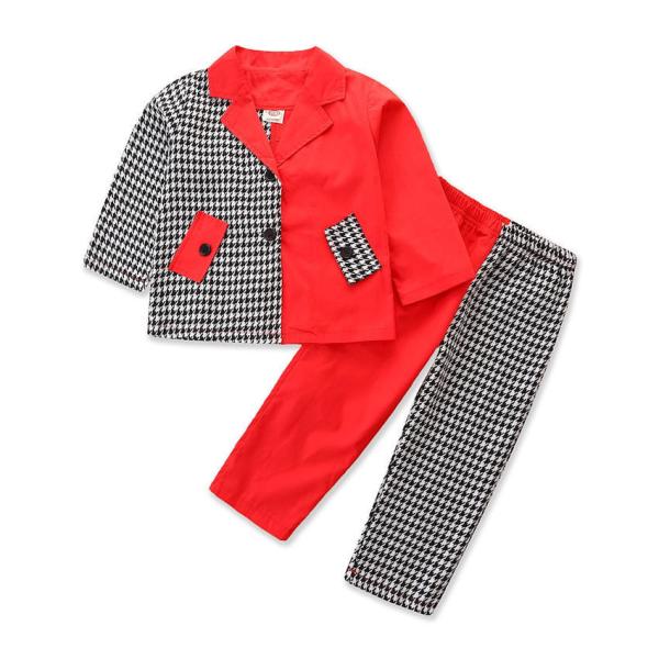 Children'S Outfit Sets Girls Houndstooth Stitching Suit Kids Girls Fashion 2-Piece Set