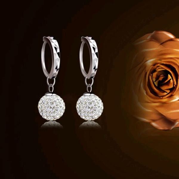 925 Silver Plated with Rhinestone Cubic Zircon Ball Beads Dangle Earrings (EEBALL03)