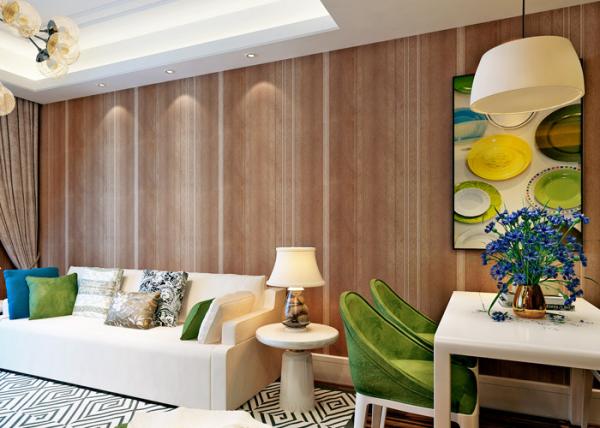 Brown Embossment PVC Living Room Striped Wallpaper Water Resistant Wallpaper