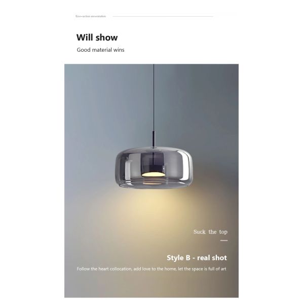 Nordic Glass Led Pendant Light Light Luxury Smoke Grey Hanging Light（WH-AP-677）