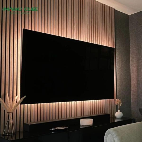Panneaux de mur en bois acoustique décoratif de plafond avec panneau acoustique en fibres de polyester
