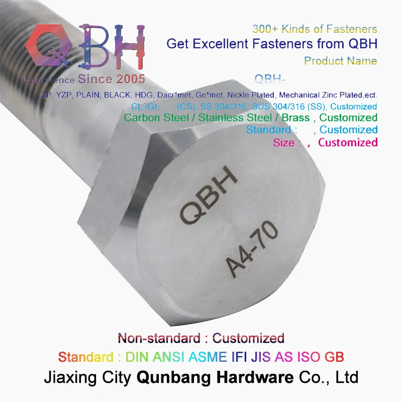 Qbh Stainless Steel Hex Bolt DIN933 A4 - 70 Plain Finish