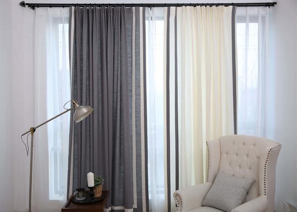 100% Linen Cotton Window Curtains , Country Style Grey And White Curtains